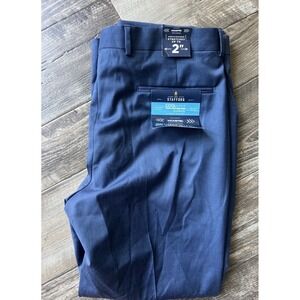 Stafford Mens Dress Pants CoolMax Adjustec Stretch Flat Front Navy Size 36